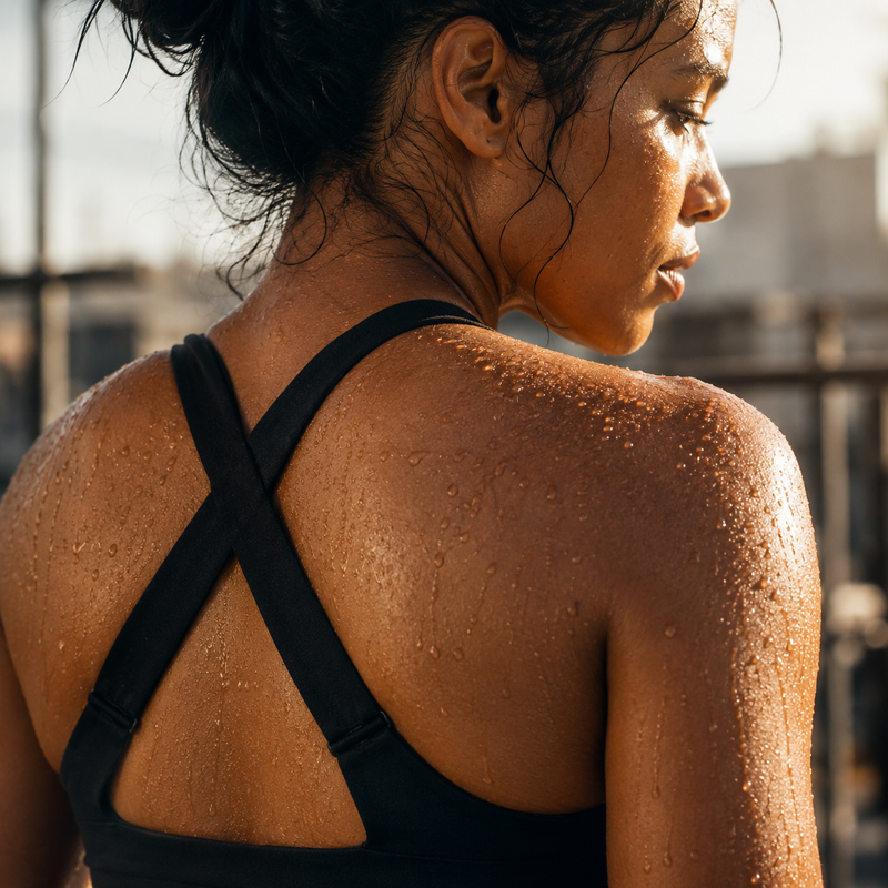 Woman's back with water droplets